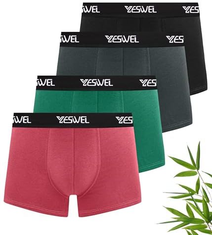 YESWEL Mens Underpants, Boxer Shorts Multipack of 4, Anti Chafing Bamboo Boxers, Moisture Wicking Breathable Underwear, No Itchy Labels Pants Trunks (Multicolor 02, L)