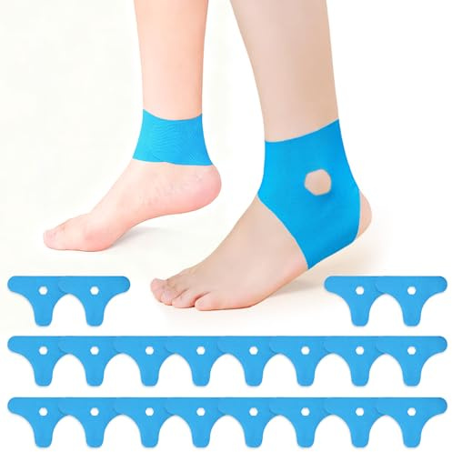 LUPATDY Lot de 20 bandes de kinésiologie pré-découpées, pour cheville, forte adhérence, indéchirable et douce pour la peau, élastique et imperméable, bleu