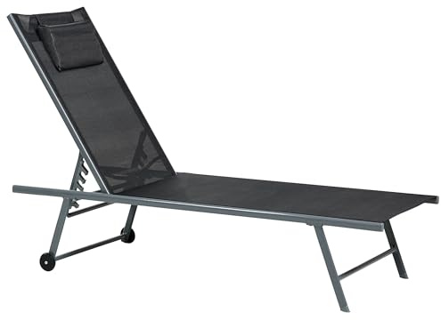 Beliani Gartenliege 2er Set Metall mit Mesh schwarz verstellbar mit Rollen Soroni