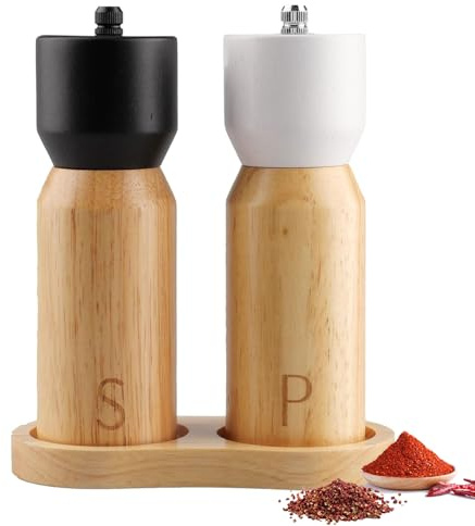 oupados Set de 2 Moulin à sel et à poivre en bois, Moulin à piment, Mouture en céramique réglable, Non rempli, Design scandinave – Moulin à sel gros sel/Moulin à épices pour cuisine ou table (Blanc/