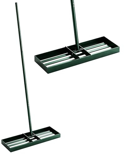 Rastrillo nivelador para césped Outsunny, 76 x 26 cm, con mango de 169 cm; rastrillo nivelador de jardín de alta resistencia para césped, tierra, arena, patios y campos de golf