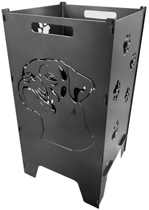 Lehnert Feuertonne Boxer 74 cm aus 3 mm Stahlblech personalisiert Feuerkorb Feuerschale Feuerstelle mit Boxerkopf und Pfoten, große Massive und Feuerfeste Feuerstelle für Garten und Terrasse