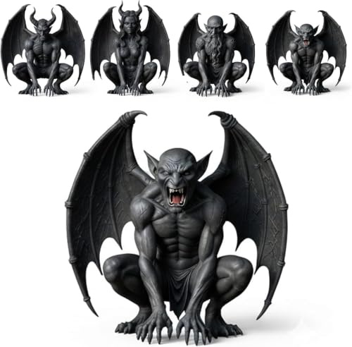 Gothic Horn Demon Gargoyle Statue Dark Queen Resin Decor 6 Inches，Fang Demon：5D x 60W x 30H centimetres