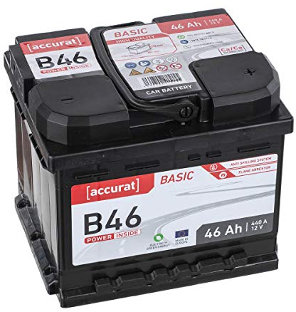 Accurat Basic B46 Autobatterie 12V 46Ah 400A KFZ PKW Starterbatterie | Auslaufsicher, Wartungsfrei, Längere Lebensdauer, für Leistungsstarke Fahrzeuge, Wohnmobil Camper