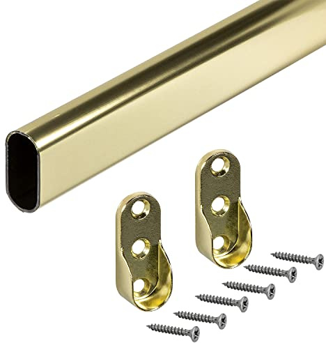 Gedotec Garderobsstång | oval | skåpstång 1 500 mm | 1 styck garderobsstång med 2 stycken stångfästen | möbelrör 30 x 15 mm | skåpklädstång mässing | metall skåprör