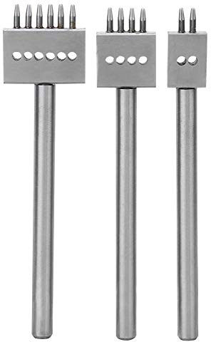 MAGT Herramienta de perforación de Cuero, 3Pcs Prong Chisel Silver Tool Steel 2/4/6 Prongs DIY Hand-Made Leather Hole Puncher(5MM)