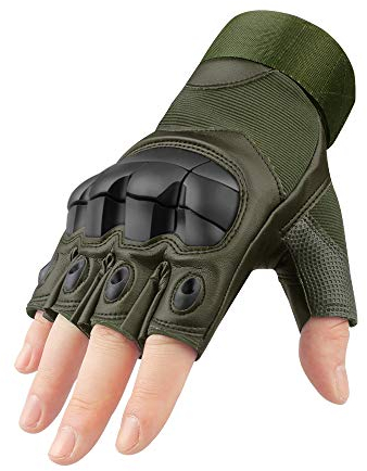AKT Leder Fingerlose Motorradhandschuhe Männer Frauen Atmungsaktive Motocross Motorrad Roller Moto Cycling Biker Rennhandschuhe,Green,XL