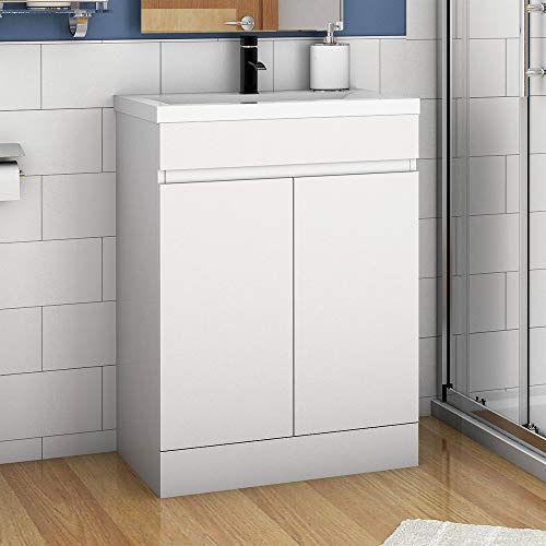 Aica Sanitär Badmöbel Set 50 cm Athem Keramik Waschbecken mit Unterschrank Waschtisch Weiß