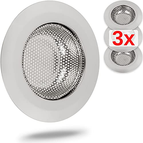 Set di 3 filtri per scarico, Ø 55 mm, adatti per scarichi con diametro di 25 – 35 mm, per lavello con vestibilità ottimizzata, antiruggine, per lavello da cucina, ideale per lavabo