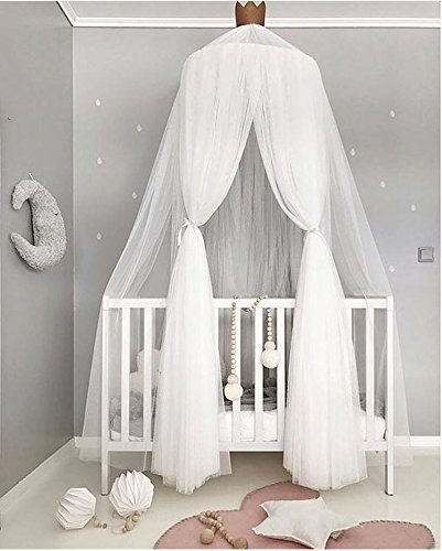 Koomiao - Cielo de cama para niña y princesa, para niños, cama con dosel, con estrella, decoración de habitación infantil en forma de cúpula, mosquitera de malla transpirable para bebé, color blanco