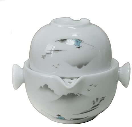 Liang baobao Convenient Teapot Cup Porcelain Teacup White Glazed Travel tea set (Landscape)