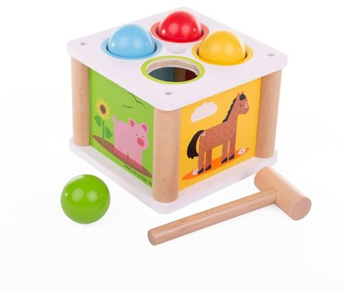 Bigjigs Toys Tap Tap Ball & Wooden Hammer Toy, Ball Drop Pounding Toy | Educational Baby Wooden Toy, Develops Hand-Eye Coordination, Age 1+