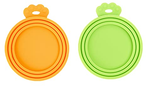 PetBonus 2 Packs Silicone Pet Can Cover Lids, Universal Size for Dog Cat Food, 1 fit 3 Standard Size Can Tops, BPA Free Dishwasher Safe (Orange, Green)