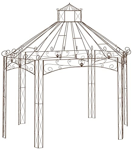 (Blitzlieferung) Runder Gartenpavillon Partyzelt Gartenzelt Rund Pflanze Klettern Pavillon Gartenpavillon Antik-Braun 400x258x378 cm Eisen