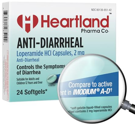 Heartland Pharma Loperamide Hydrochloride 2mg | Anti-Diarrheal Medicine | Anti-Gas Medicine | Blister Pack | USA Manufactured | 24 Softgels
