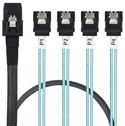 WLGQ Câble de disque Array Mini SAS 36 broches (SFF-8087) vers 4 câbles SATA 7 broches, mini hôte/contrôleur SAS vers 4 cibles SATA, 1 m