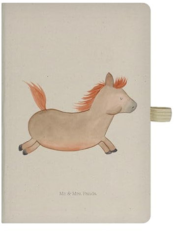 Mr. & Mrs. Panda DIN A5 Baumwoll Notizbuch Pferd Springen - Geschenk, Eintragebuch, reiten, Notizheft, Pony, Skizzenbuch, Journal, Landwirt,