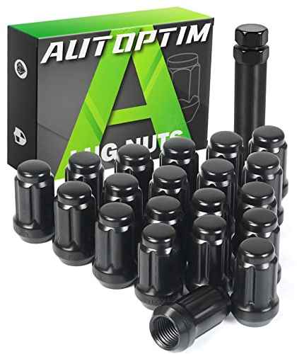 AUTOPTIM M12x1.5 Spline Lug Nuts - Replacement for Honda Accord CRV Civic Pilot Chevy Impala Malibu Acura Aftermarket Wheel, Black 20pc 6 Point Closed End Short Nuts with 1 Socket Key
