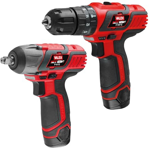 Valex Kit Trapano Avvitatore a Impulsi 12V OneAll con 2 Batterie 2Ah, Caricabatteria, Valigetta, Trapano a Percussione 2 Velocità, Avvitatore 100 Nm