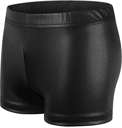 NewL Kinder Mädchen Elastische Taille Glänzend Metallic Ballett Tanz Shorts Hose für Sport Yoga Gymnastik Workout (Schwarz, 7-8 Jahre) Tag Größe 130