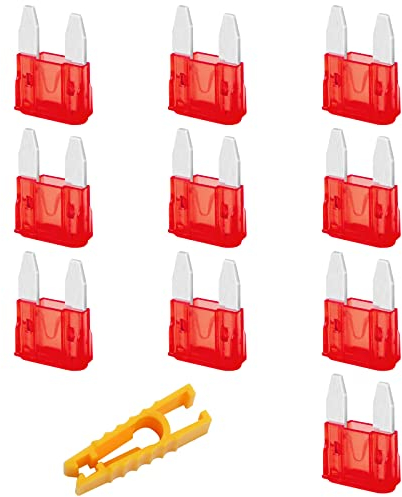 JatilEr 10 Pezzi Mini Fusibili Auto 10A con Estrattore per Auto/Camper/Camion/Moto/Barca