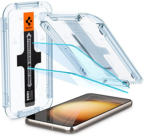 Spigen Glas.tR EZ Fit Skärmskydd kompatibel med Samsung Galaxy S23, 2 Stycken, med Sjabloon voor Installatiem, Kristallklart, Case friendly, 9H härdat glas