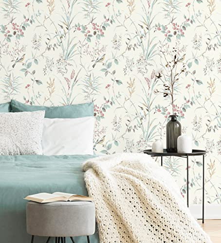 GAULAN 681950 - Carta da parati di rami fiori e uccelli stile romantico per pareti soggiorno camera da letto corridoio sala da pranzo testada del letto - Rotolo di 10 m x 0,53 m