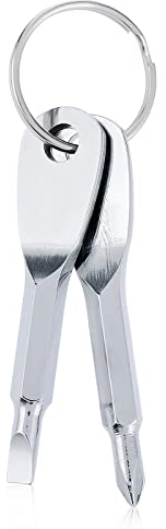 Cobee Portachiavi multifunzione con cacciavite, set da 2 pezzi, cacciavite portatile a testa piatta e Phillips, portachiavi per uomini, riparazione all'aperto (argento)