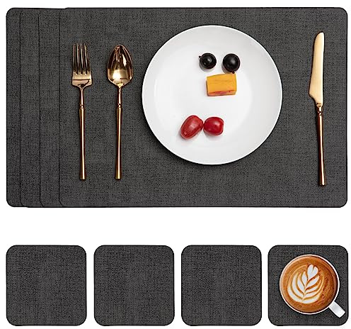 Myir JUN Tischsets abwaschbar Leder und Untersetzer doppelseitige Platzsets | Platzdeckchen abwaschbar 4er Set rutschfest Tischsets Platzsets abwaschbar Kunstleder (Grau, 4er Set)