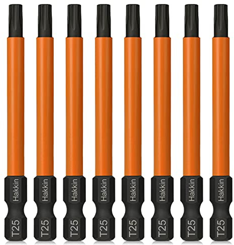 Hakkin 8 Stück T25 Torx Schraubendreher Bits Set,75 mm Lang 1/4 Magnetischer Schraubenzieher S2 Stahl Schlagschrauber Bohrer Screwdriver Set fur T-Profil Schrauben,Bohrhammer, Akkuschrauber