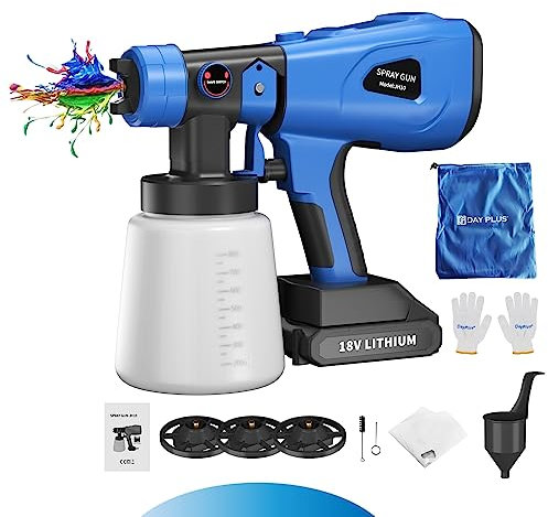 Qimu 18V Cordless Electric Spray Gun Paint Sprayer, 1000ml Tank, 4 Nozzles, Blue, Handheld, Battery Powered