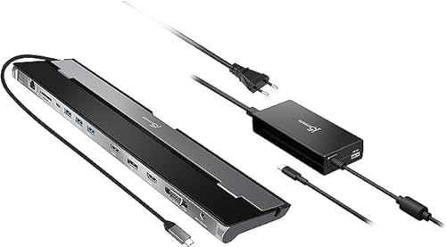 j5create Station d'accueil USB Type C avec Chargeur PD 100W - Supporte 3 écrans | HDMI, DisplayPort, VGA, Chargeur PD 100W, Ethernet 1Gbps | pour MacBook Pro/Air, XPS, et Plus (JCD543P)