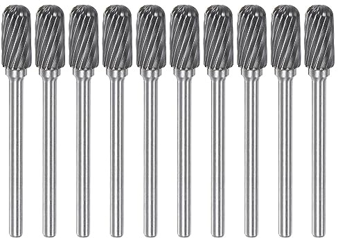 sourcing map 10pcs Carbide Rotary Burrs 1/8 (3mm) Shank 1/4 (6mm) Head Single Cut Cylindrical Ball Nose C Shape Die Grinder Bits Rasp Files for Hard Metal Wood Stone Polishing Engraving