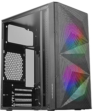 Mars Gaming MC-ME, Boîtier Gaming Compact MicroATX, Fenêtre Latérale en Verre Trempé, Design Frontal Géométrique Total-Mesh, 2X Ventilateurs FRGB 120mm, Noir