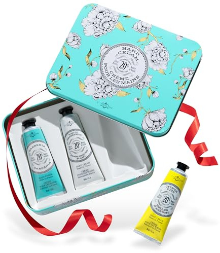La Chatelaine Hand Cream Trio Tin Gift Set, Natural Hand Lotion, Made in France with 20% Organic Shea Butter, Moisturizing (Gardenia, White Grapefruit, Citrus Fizz) 3 x 1 fl.