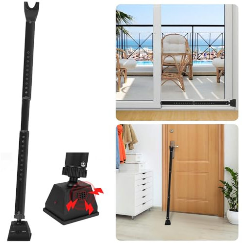 Security Door Stopper with Alarm & Sliding Patio Bar, 120db Loud Alert Adjustable Security Jammer Door Security Bar Window Child Proof Heavy Duty Door Stoppers for Home Apartment Travel - Black