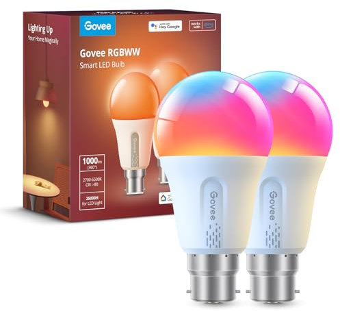 Govee Smart Bulb RGBWW, 1000lm Wi-Fi LED Bulbs B22, Smart Light Dimmable, DIY 16 Million Colors, 64 Dynamic Scenes, Works with Alexa & Google Assistant, 2 Packs, Halloween Decorations