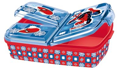 p:os 35484 - Boîte à goûter Spiderman pour Enfants avec 3 Compartiments, boîte à déjeuner en Plastique avec Fermetures à Clip, boîte à goûter pour Le Jardin d'enfants, l'école et Les Loisirs