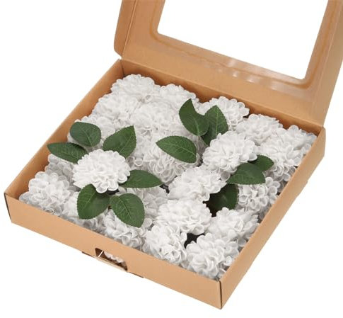 QUARKZMAN Têtes de Fleurs Artificielles, Mini Fleurs en Faux Roses Blanches de 2,8 x 9,3 Pouces pour L'Artisanat DIY, La Décoration de Mariage et de Fête, Lot de 25