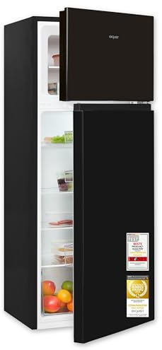 Exquisit Kühlschrank Schwarz mit Gefrierfach - 206 L Freistehend | 165 L Kühlfach, 41 L 4-Sterne-Gefrierfach, LED-Beleuchtung, wechselbarer Türanschlag, 40 dB