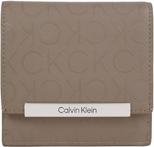 Calvin Klein Damen Kartenetui Linear Trifold Mono Klein, Beige (Cinder Monogram Pu), Einheitsgröße