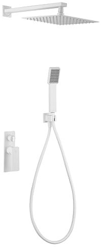 IMEX - Ensemble de douche mitigeur encastré avec poignée et pommeau - Douches encastrées au mur - Robinetterie de salle de bain (Blanc mat)