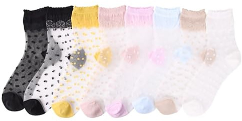 NYGGTYK 6 par kvinnors fantasi spetsstrumpor, genomskinliga strumpor, nylonstrumpor, damglitterstrumpor, volangstrumpor, fashionabla strumpor, tunna strumpor, lämpliga för daglig kombination, Vit,
