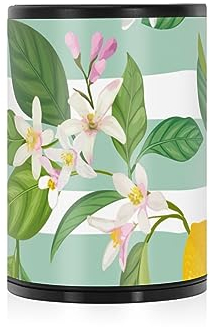 Aschenbecher für Zigaretten für Auto Rund Dekorativer Aschenbecher Zitronenmuster mit tropischen Früchten Gelb Grün Auto Becherhalter Tragbar Rauchfrei Autozubehör Geruchsdicht Edelstahl Aschenbecher