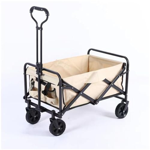 NISMIA Strandwagen für Picknick im freien, bollerwagen faltbar 100L, Generic Faltbarer Trolley, Faltbarer bollerwagen geländetauglich, für den Transport von sandanhängern,Beige,70 * 49 * 49cm