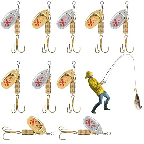 Wpsagek Señuelos de Pesca Señuelos para truchas, Cebo Artificial | 10 cebos giratorios de Metal Duro,La Cuchara de fundición de Metal Duro atrae los anzuelos triples de Agua Salada para una Pesca