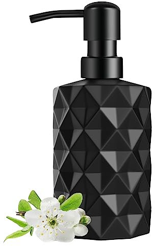 AstraLoom Black Soap Dispenser, 330ml/12oz Refillable Frosted Glass Bottle with Rust-Proof Plastic Pump Head for Bathroom, Mordern Matte Design, Suitable for Liquid Soap/Shampoo/Lotion/Essential Oil
