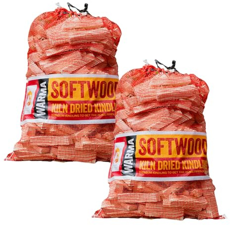 Bulk 2 x 4kg Nets Quality Kindling Fire Starting Wood Kiln Dried 54L - Dried & Cut Easy Storage Netted Bags - Suitable for Burner Firepits Open Fires Stoves BBQs Pizza Ovens Barbecues Chimineas