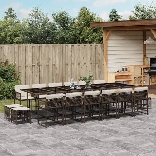 Somanki 17-TLG. Garten-Essgruppe mit Kissen Braun Poly Rattan, Esstisch Mit Stühlen Set, Gartenmöbel Sitzgruppe, Balkon Möbel, Gartenlounge Set, Terrassenmöbel, Balkonmöbel Set - 3211545