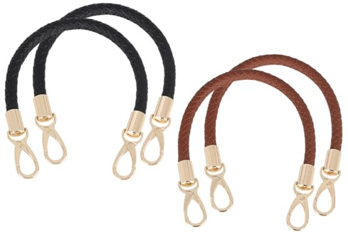 Hitopin 4 Stück Riemen Taschenhenkel Ersatz Griff, Taschengriffe Leder Henkel, Geflochtener Geldbörsenriemen PU Leder, Handtaschen Ersatzgriff, für Tote Handtasche Umhängetaschen(2*Braun,2*Schwarz)